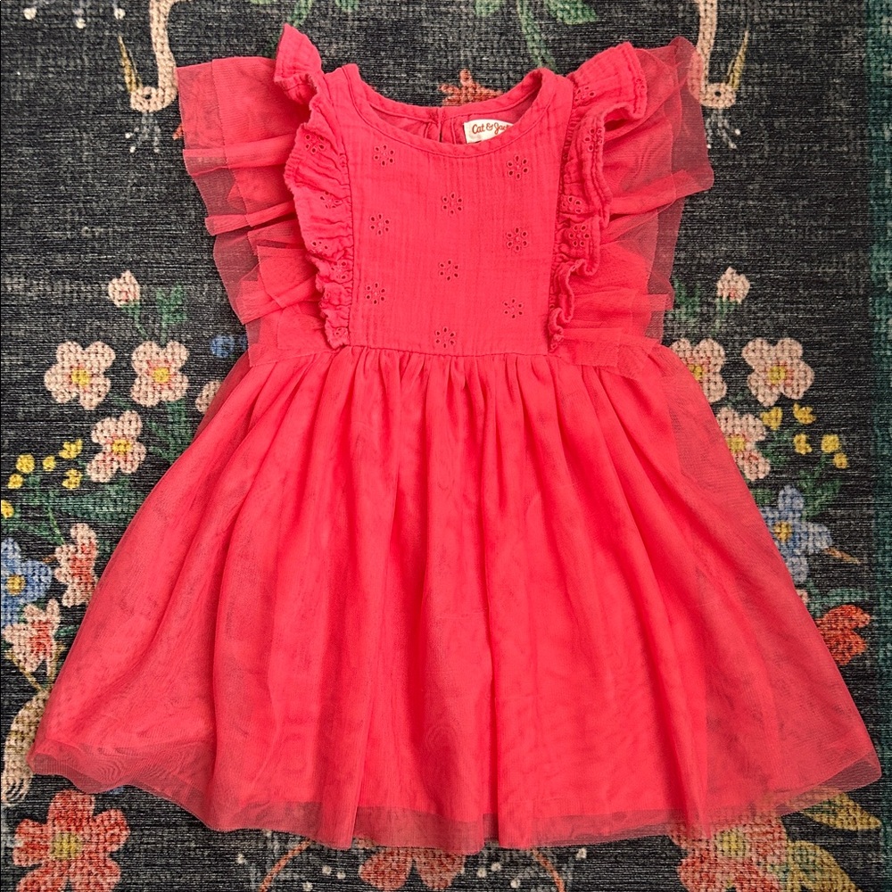 Cat & Jack Coral Eyelet Ruffle Tulle Sleeveless Toddler Dress, Size 3T